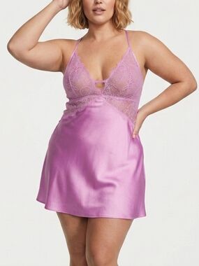 Victoria's Secret Lace Plunge Slip XL Satin Babydoll Nightie Coquette